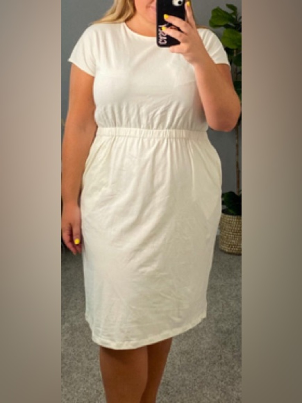 NWT Universal Standard Pima Cotton Cream Tee Dress w/ Elastic Band & Pockets